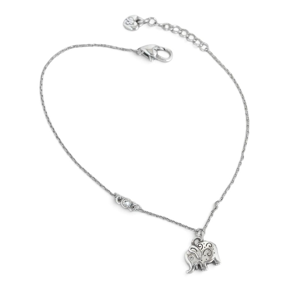 Brighton Elephant Charm Anklet Dainty Silver Plated Crystal Accent Lobster